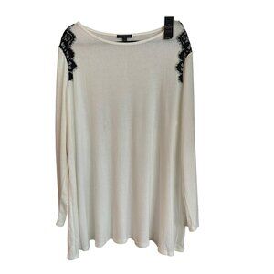 Lane Bryant Swing White Long Sleeve sweater Size 18/20 Black Lace Accent NWT